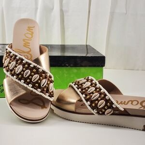 Sam Edelman Audrea Gold Mettalic Embellished Slide Sandals. Sz.8.5M